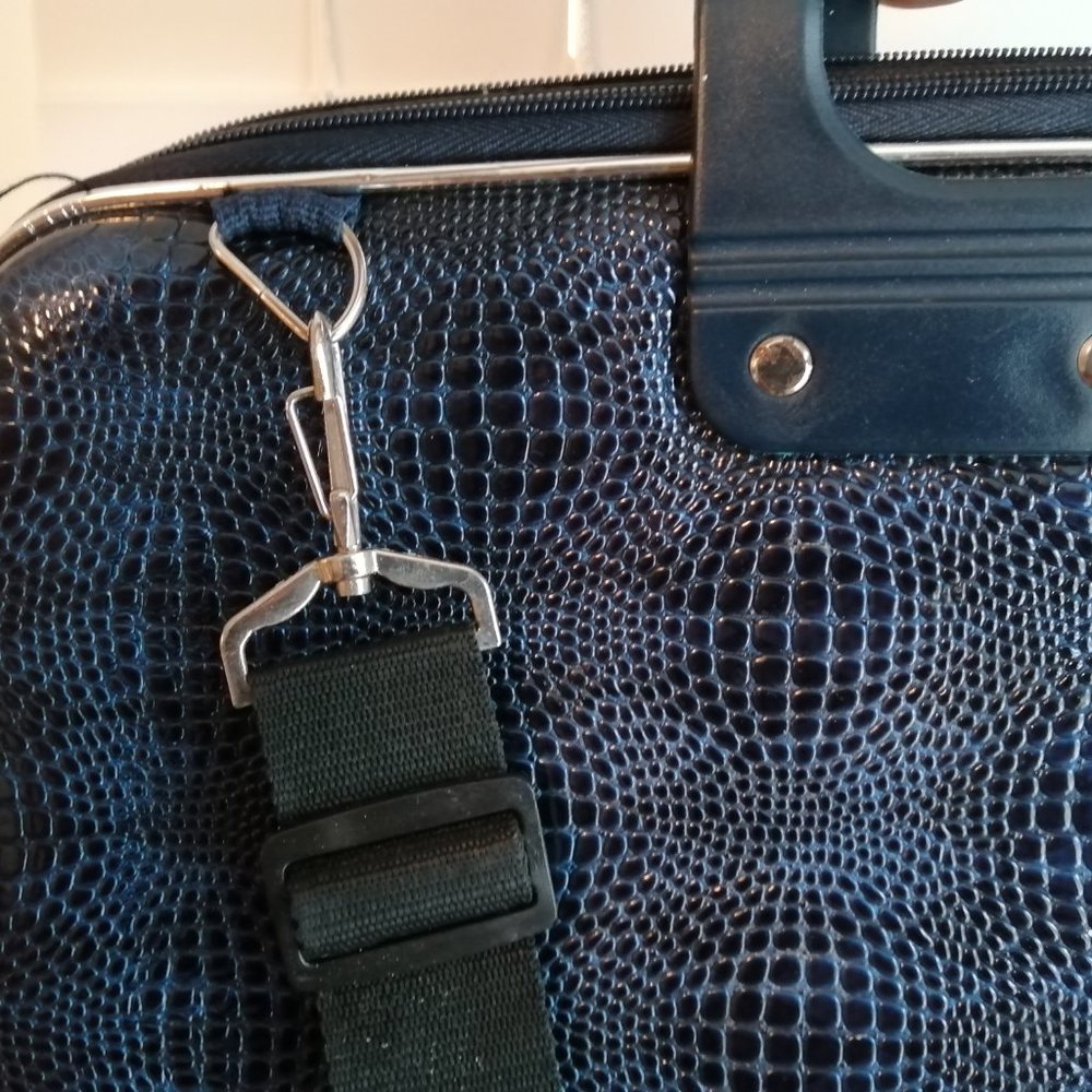 Navy Blue Snake Print Leather Laptop Briefcase